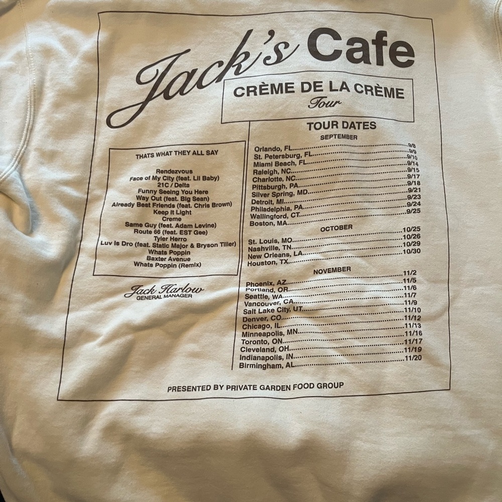 Jack Harlow Creme de la creme tour hoodie in size large - Picture 3 of 4